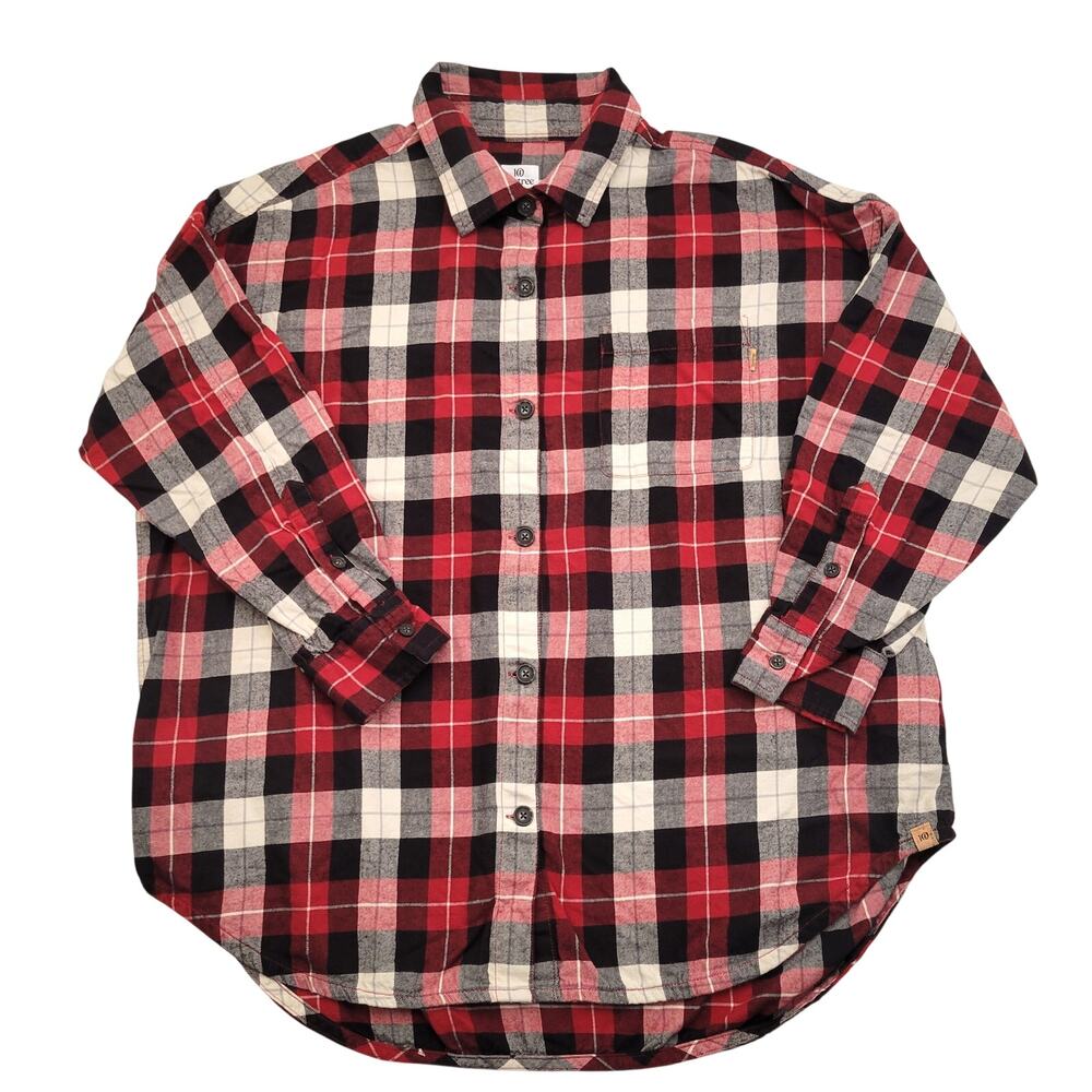 Tentree Fernwood Flannel Shirt XL Red Plaid Tunic Long Sleeve Button Down Layer